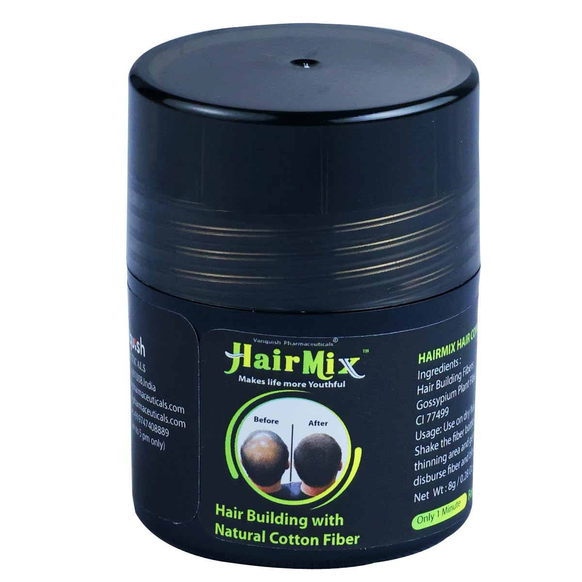 HairMix Hair Building With Natural Cotton Fiber - Black- Pack of 1_ 8 g Hair loss Concealer for Men and Women, Instant Hair Thickener for thinning hair.-image-49