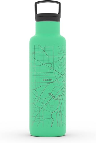 Miniatura 40 de Well Told Botella de agua aislada con mapa de Washington DC grabado, botella de acero inoxidable grabada (21 onzas, blanco) botella aislada de mapa