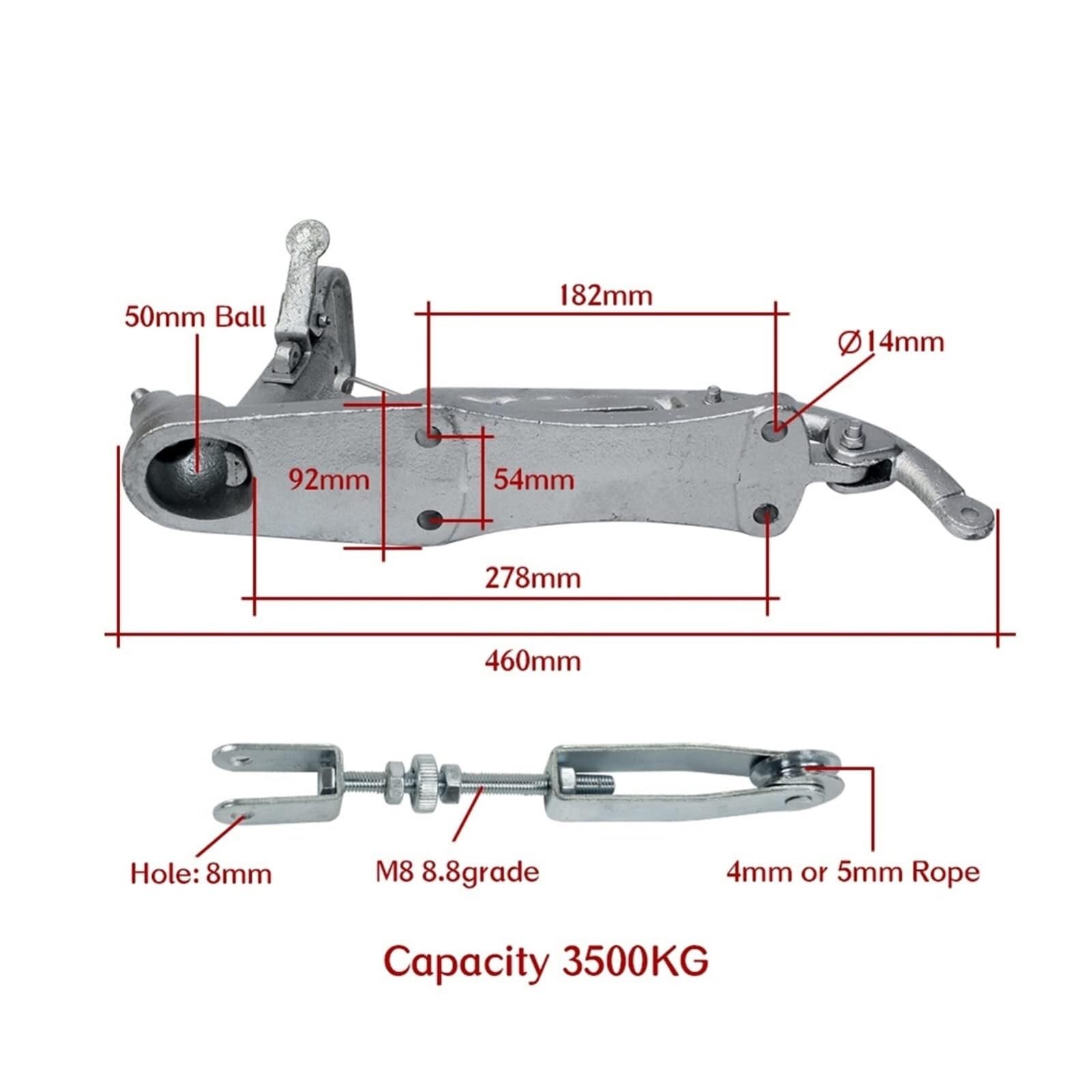 Zaczep przyczepy, Zaczep Holowniczy 3500Kg 50mm Przyczepa Elektryczny Odlew Sprzęgło Łącznik Poziom Hamulca Części Akcesoria Podzespoły Do ​​przyczep Kempingowych(Connector+wire regulator)