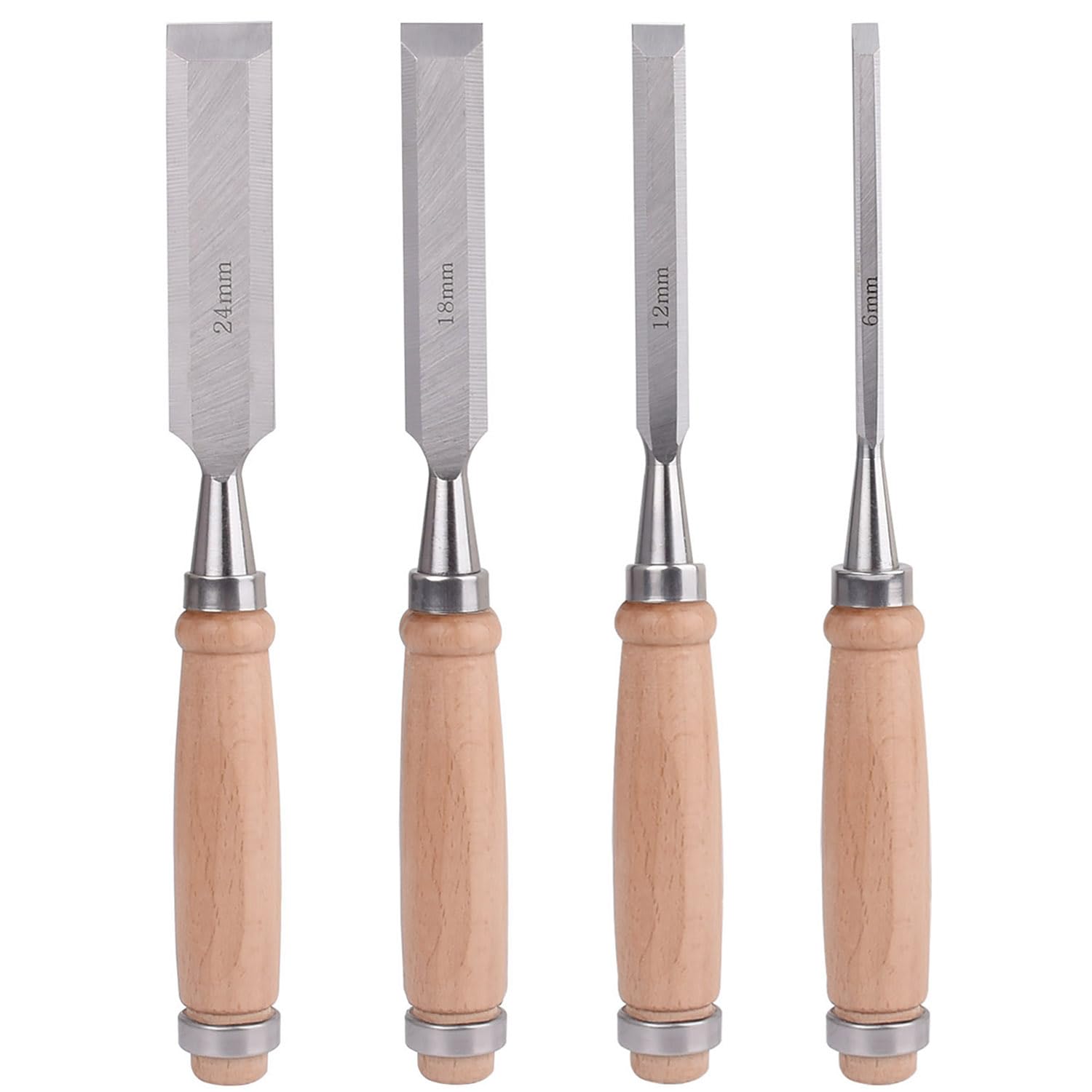Juego de 4 cinceles de madera hechos a mano de acero al cromo vanadio con mango de madera para carpintería