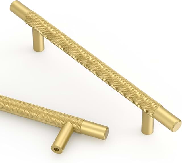 Asidrama 10 Pack 5 Inch(128mm) Brushed Gold Knurled Kitchen Cabinet Hand...
