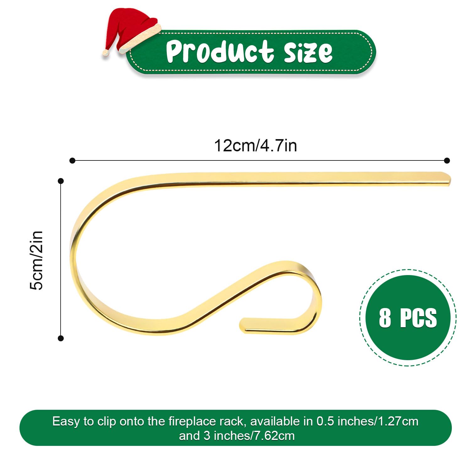 NQEUEPN 8pcs Christmas Stocking Holders, Christmas Fireplace Hooks Stocking Holders for Mantle Christmas Decorations Stocking Hangers Clips for Xmas Party Decor (Gold)