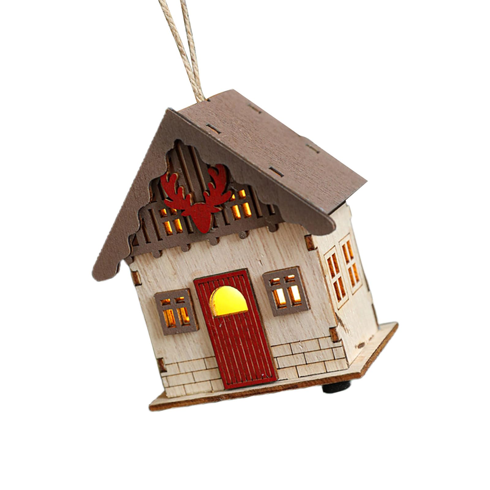 jiingekk Elegant Wood Christmas Village Houses LED Christmas Wood Houses Warm Lighted Festival Ornament For Shelf Decoration