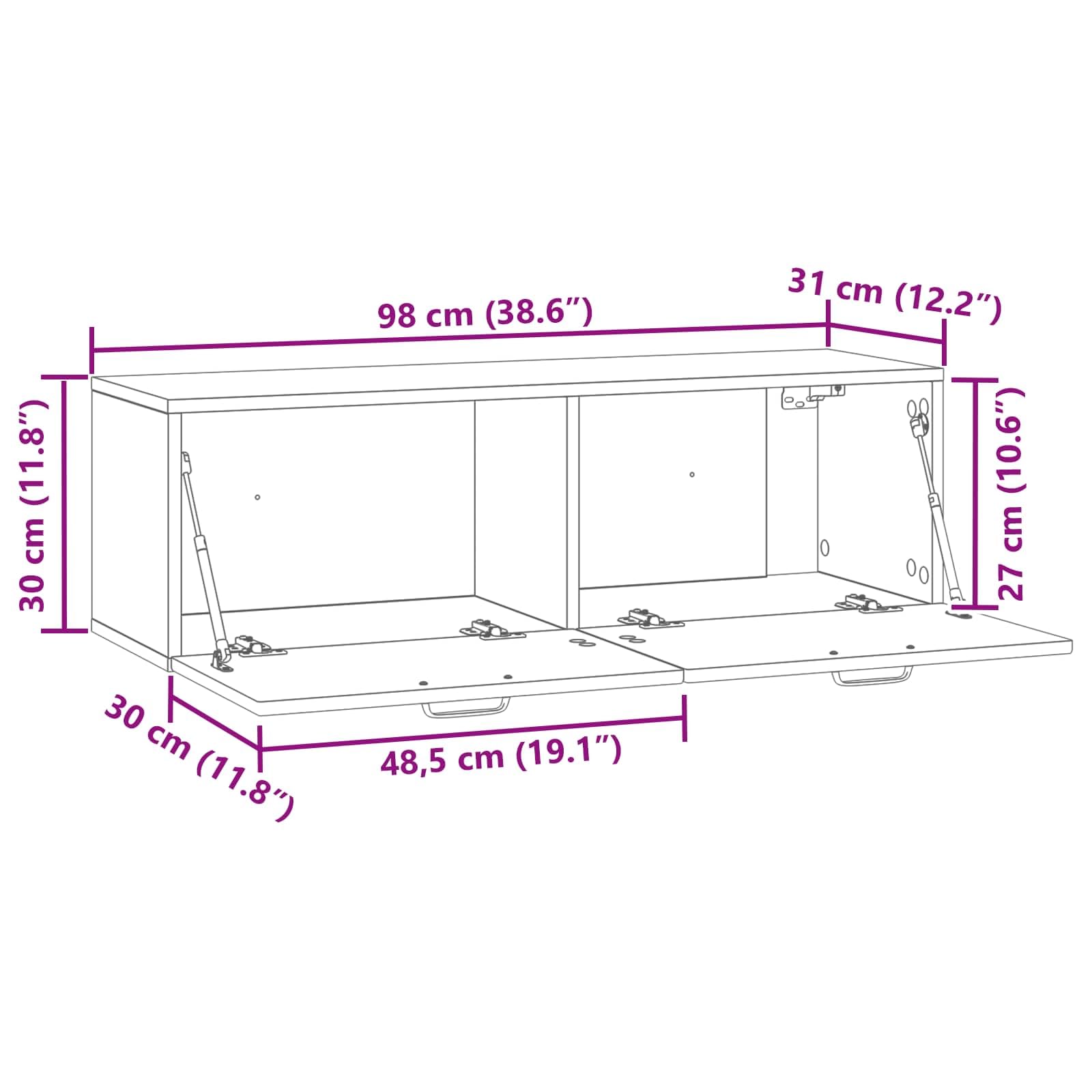 Mobile TV da parete in legno di rovere affumicato, 98 x 31 x 30 cm, con molto spazio, ante girevoli, salvaspazio, per soggiorno, home theater, gaming e HiFi