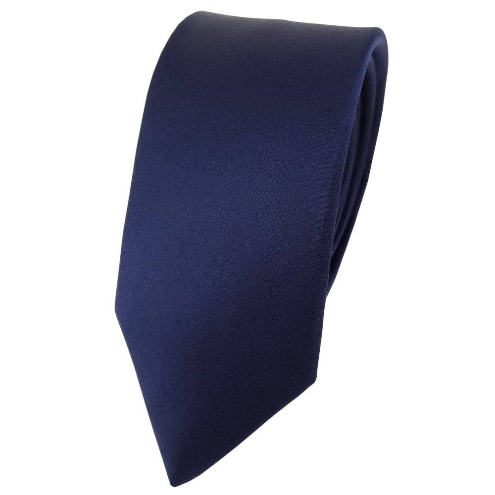 Tigertie Men's Navy Narrow Satin Silk Tie In Marine Monochrome - Tie Necktie 100% Silk
