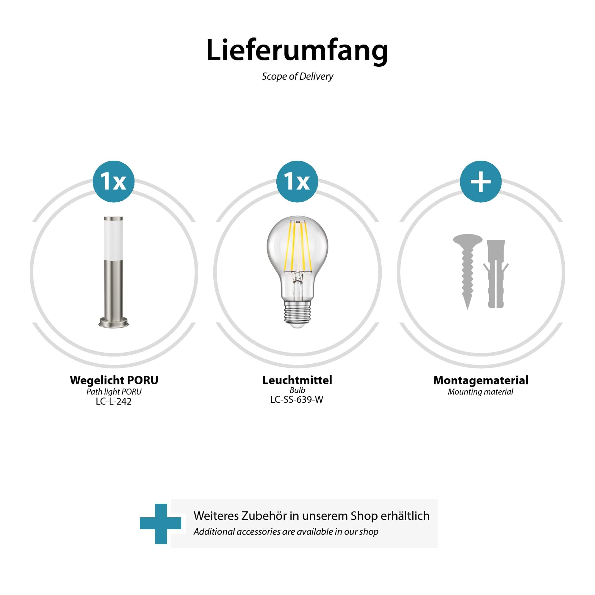 ledscom.de 3x Dissuasore luminoso PORU per esterni, in acciaio inox, rotondo, 38,5 cm, incl. lampada E27 max. 1020lm bianca a 3 livelli senza dimmer