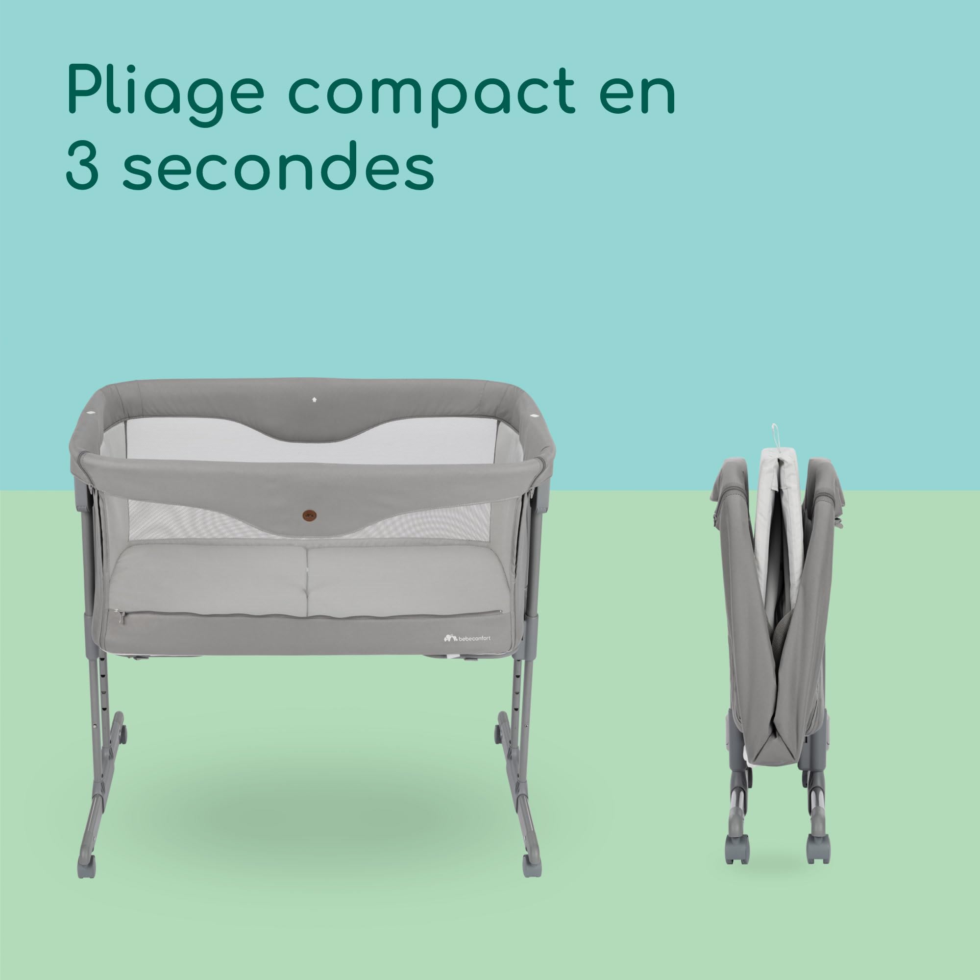 Bebeconfort Amara, Lit bébé, 0-6 mois, 0-9 kg, Berceau, Lit et berceau 2-en-1, Pliage compact en 3 secondes, Facile à transporter, Sac de voyage pratique, Tinted Grey