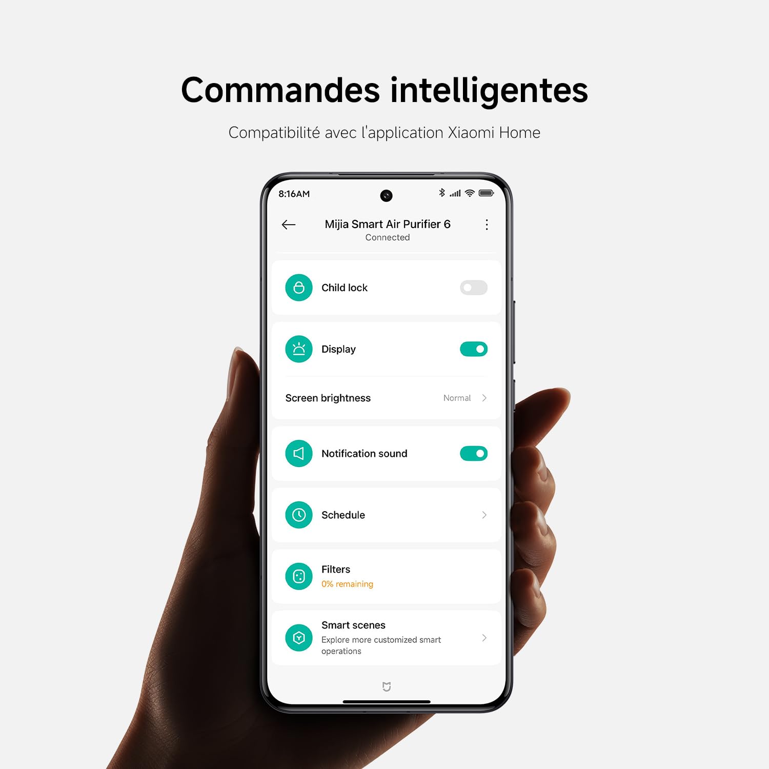 Xiaomi Smart Air Purifier 6 : Purificateur HEPA pour pièces jusqu'à 87,5 m² | CADR 443 m³/h, élimine 99,97 % des allergènes,Mode nuit silencieux,contrôle via App et Alexa,Air pur pour toute la maison