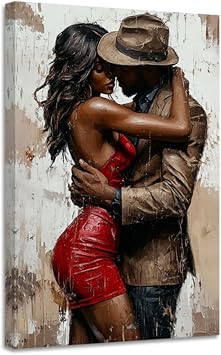 CGXLB Black Couple Wall Art for Bedroom African Americans Picture Sexy Couple Canvas Romantic Painting Red and Black Decor for Bathroom 16"x24"