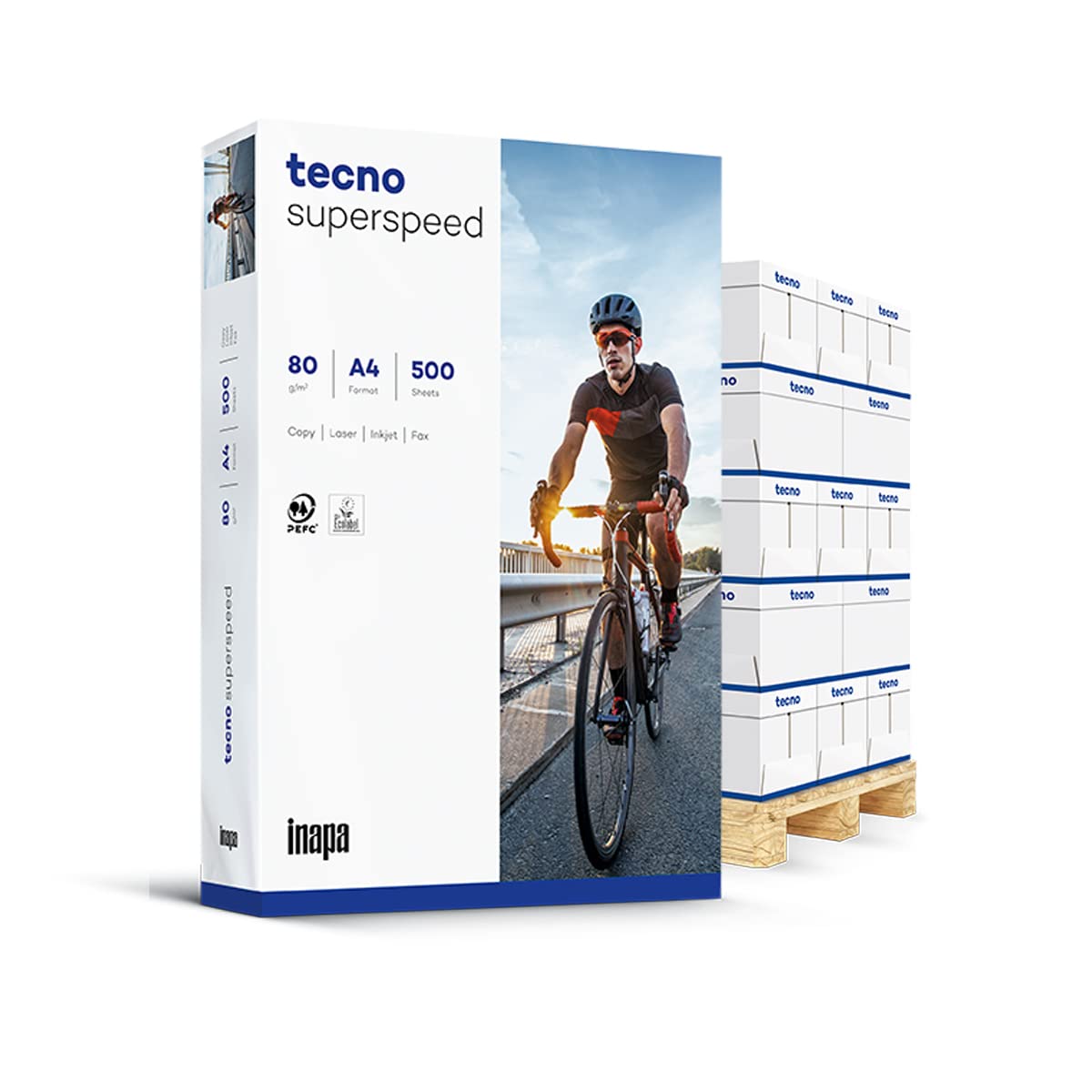 inapa Drucker-/ Kopierpapier tecno Superspeed: 80 g/m², A4, 1 Palette (100.000 Blatt), hochweiß