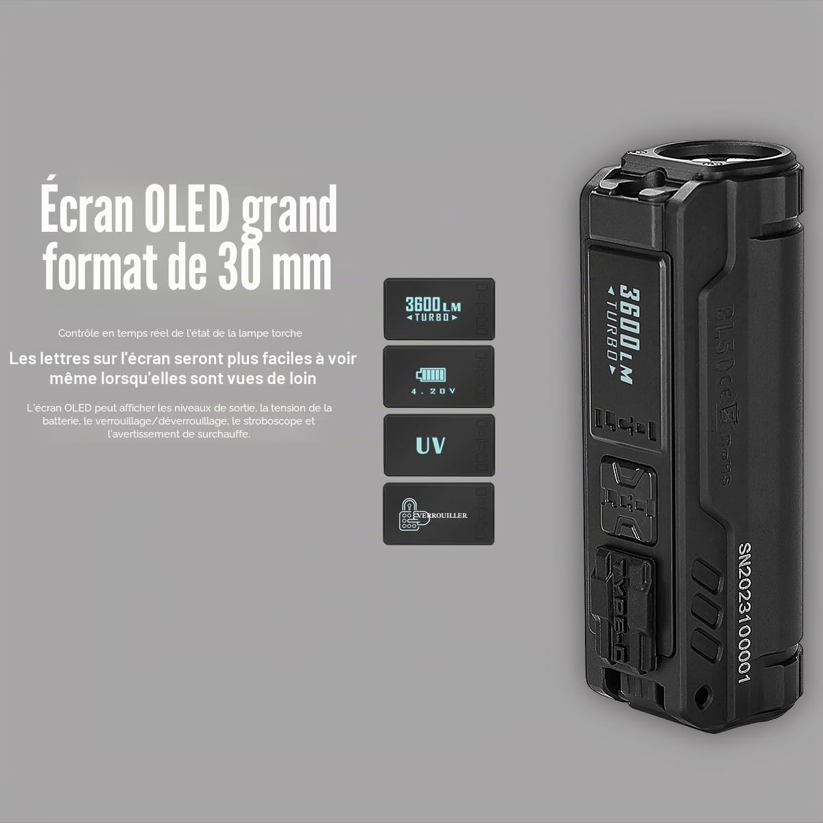 IMALENT BL50 3600 lumens EDC lampe Torche avec 365nm UV LED, utilisation CREE xhp50.3 hi LED type C lampe de poche rechargeable avec pour l'extérieur et la police de service (Green)