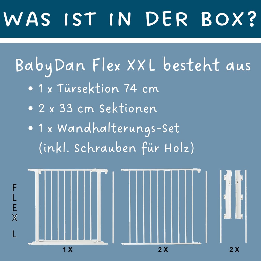 BabyDan Flex L, 90-223 cm, Treppenschutzgitter/Raumteiler, Weiß, Hergestellt in Dänemark - Schutzgitter/Sicherheitsgitter (Haustiergitter/Hundegitter/Hundelaufstall)