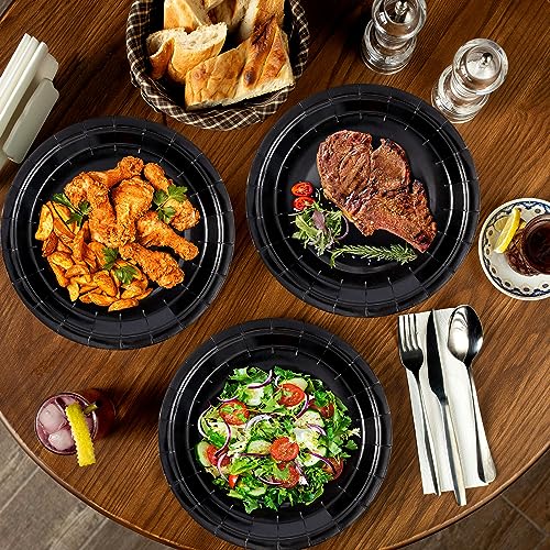 Image of Black Disposable Paper Plates, 9 Inch Dinner Party Plates, 50 Count Bulk | Colored and Sturdy Durable Party Plates, for Birthday, Halloween, Christmas, Baby & Bridal Showers, BBQ, Pizza & Sandwiches