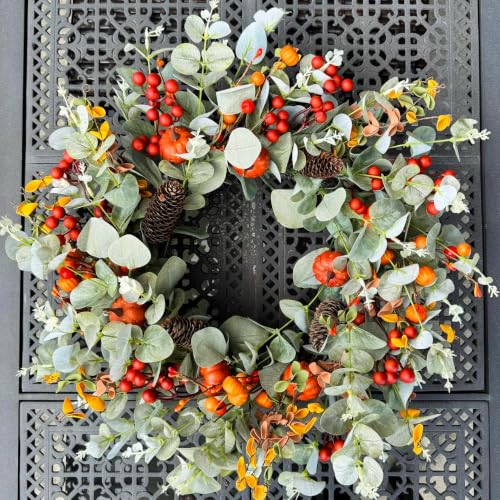 Yetermon 26-Inch Pumpkin Eucalyptus Pine Cone Wreath