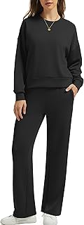 Sponsored Ad - H Hellisal 2 Piece Sets for Women Long Sleeve Lounge Set Fall Travel Outfits 2025 Wide Leg Pants Matching Set