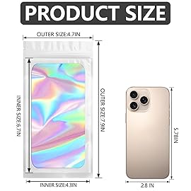 100 pcs Smell Proof Mylar Holographic Bags Packaging Bags, Resealable Odor Proof Bag Foil Pouch Zipper Bag for Food Storage (White, 4.7 x 7.9 Inch)