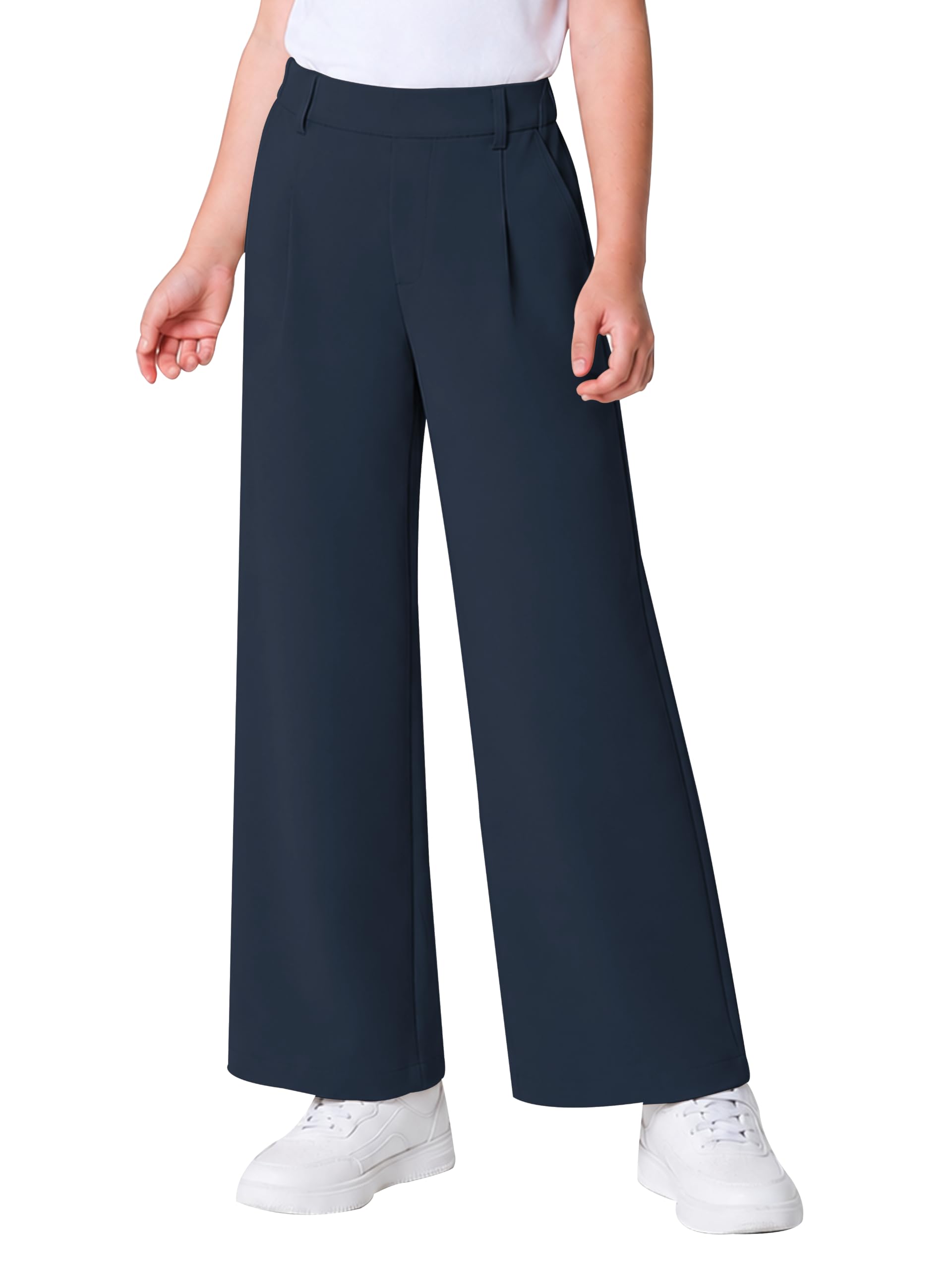 Girls Dress Pants Wide Leg School Uniform Slacks for Kids 6-17 Years