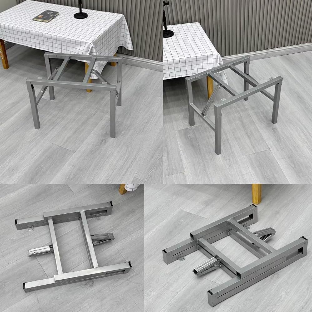 Folding Table Legs Stand Heavy Duty with Springs, Metal Foldable Table Legs Frame with Adjustable Feet, DIY Legs with Mounting Screws (Silver Gray, 21.7” L x 15.4” W x 18.1” H)
