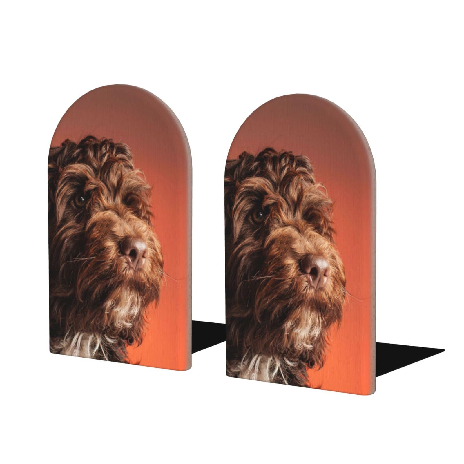 Egomed As Picture Wooden Bookends, Set Of 2 Bookshelf Book Stopper Book Holder For Home Library School, Adorable Cockapoo Dog