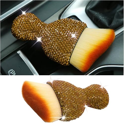 zipelo Cepillo de polvo para interior de automóvil, cepillo de limpieza para detalles de automóvil con diamante, mango brillante, cerdas suaves,