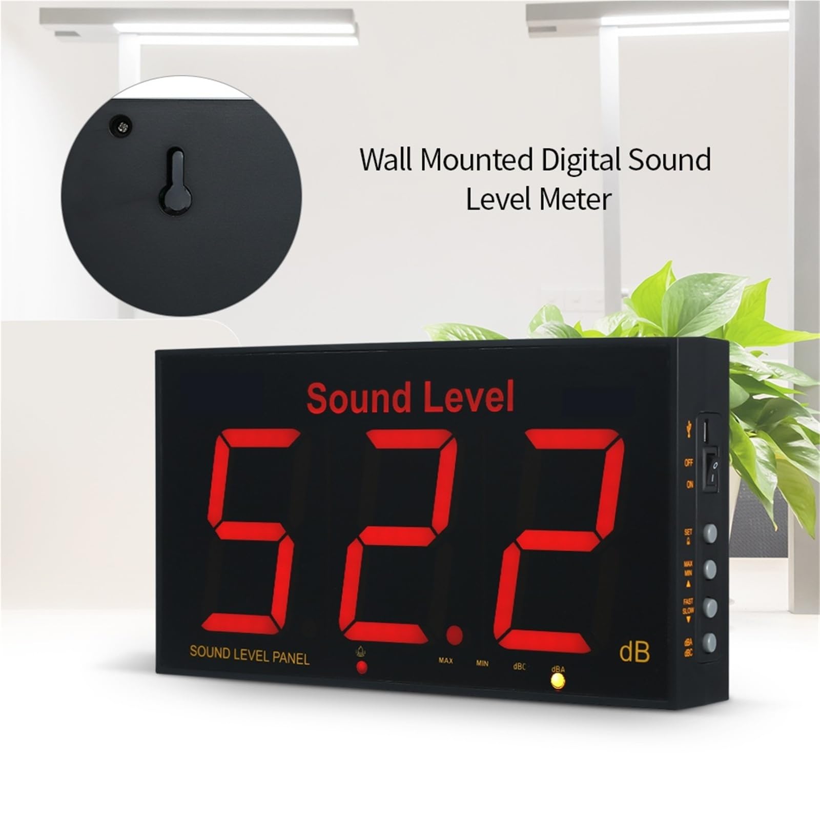 Medidor de nivel de sonido, Medidor de nivel sonido con pantalla LCD grande, medidor digital pared, ruido, comprobador monitoreo
