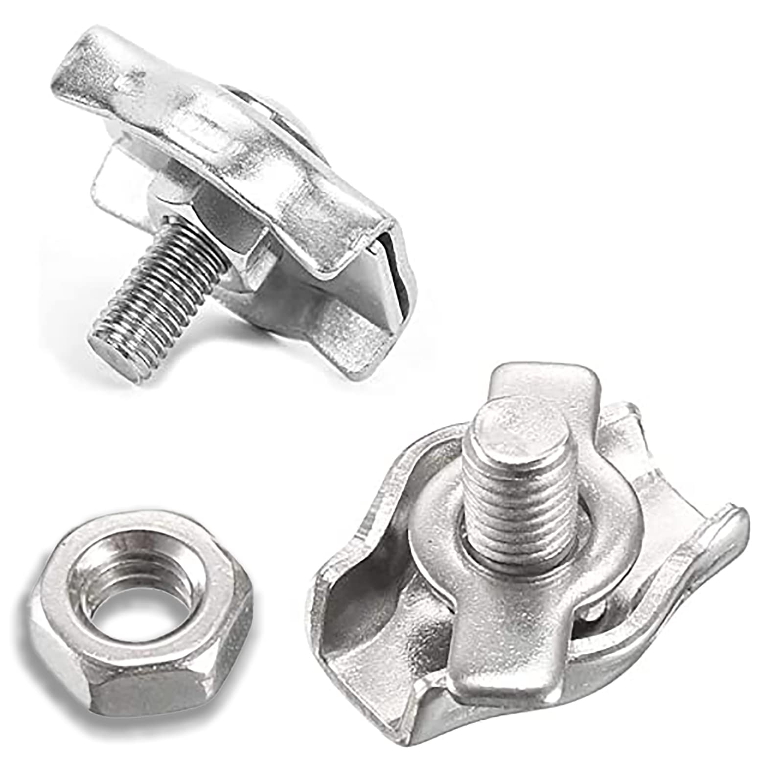 Produktbild von 20 Stück Drahtseilklemmen M2 Aus Edelstahl 304 – Rostfrei, Korrosionsbeständig, Doppelte Manschette, Für Stahlseile, Kabel Und Außenanwendungen