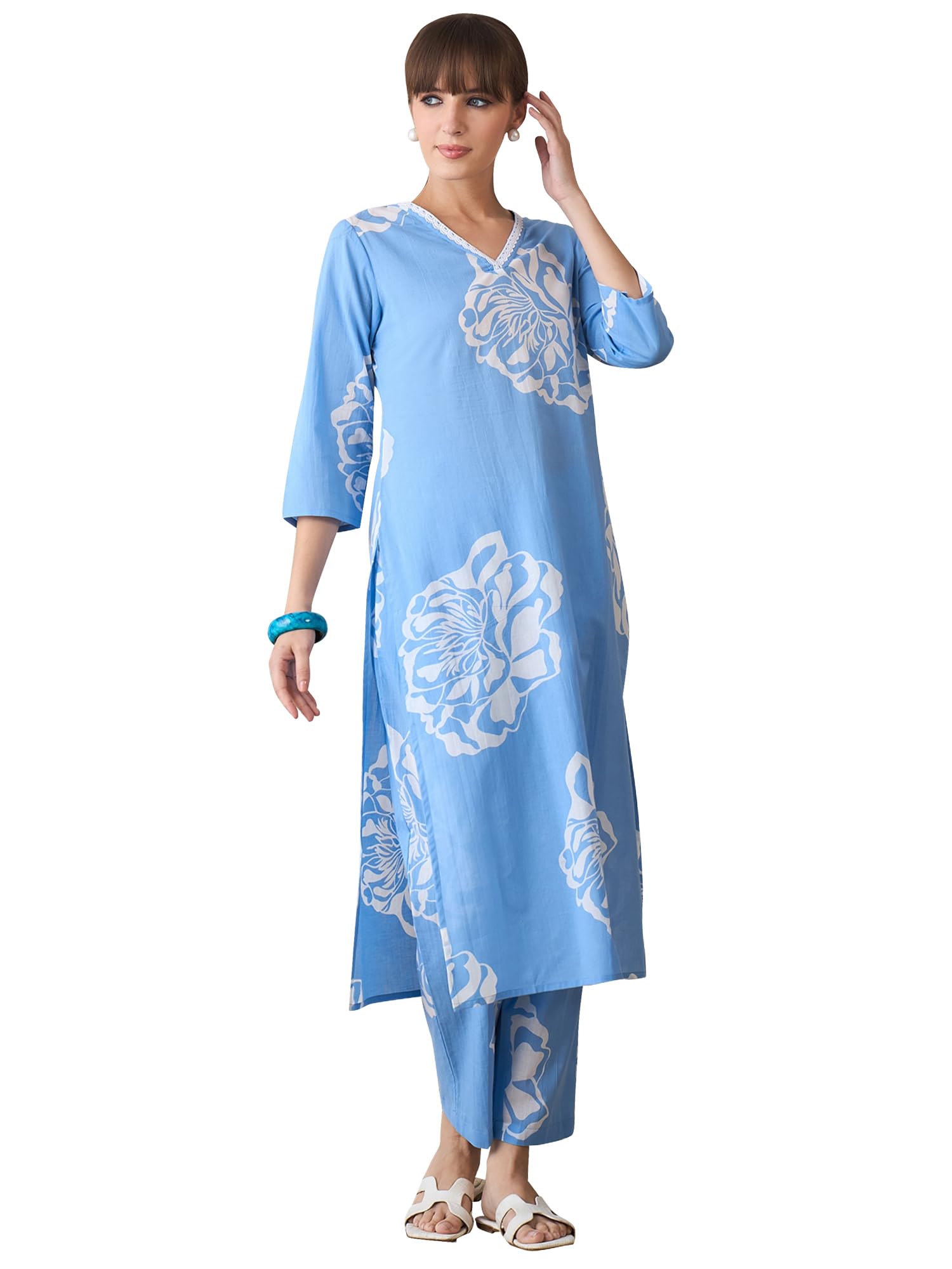 indo era Women's Cotton Ethnic Co-Ord Set | Kurta Pant Set | Stylish Cotton Suit Set for Women,10336-picture-16