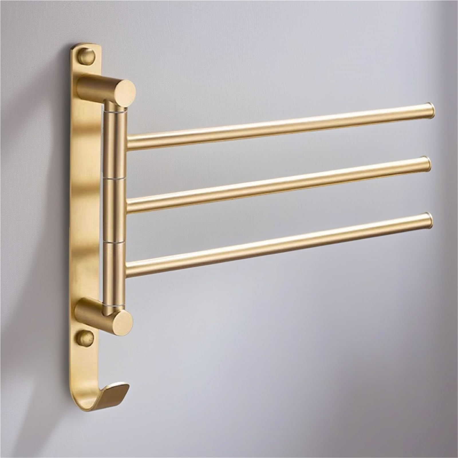 Toallero Giratorio de 2/3/4 Brazos for baño, toallero de Pared abatible con Gancho, Apto for rotación Libre de 180° for baño, Cocina y hogar.(Gold,3-Rods)