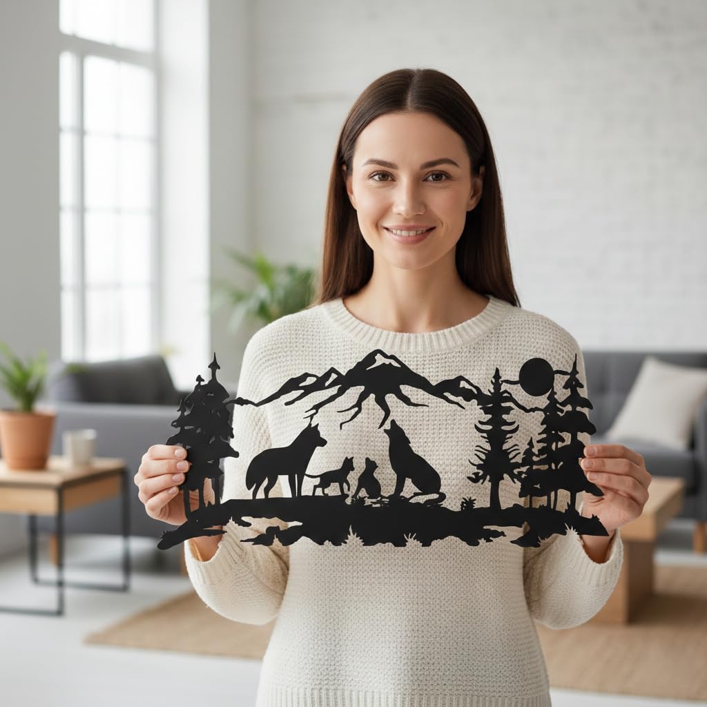 Dekadron Art mural en métal, Art de famille de loups en métal, Art mural Nature, loup (117x51cm)