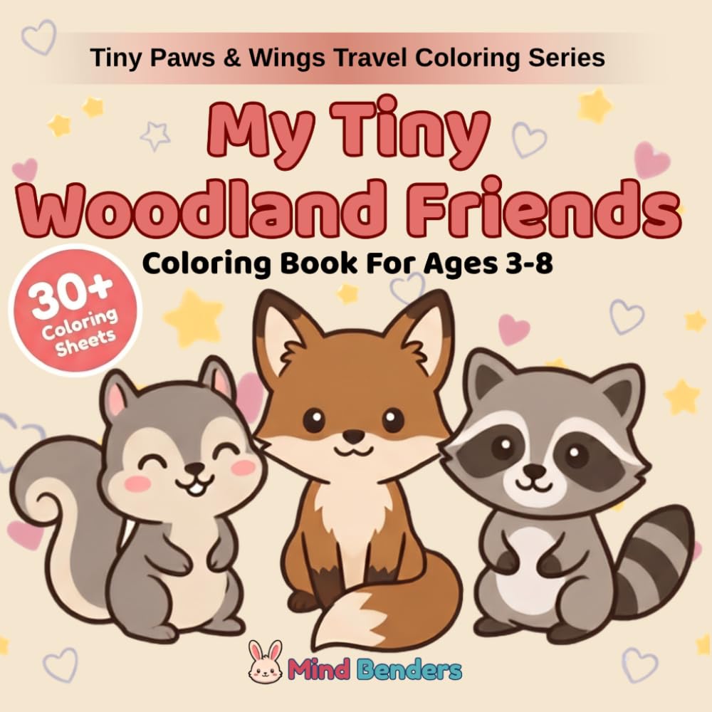 My Tiny Woodland Friends: Coloring Book for Kids Ages 3–8 | 30+ Adorable Woodland Friends to Color | Beginner-Friendly Single-Sided Pages (Tiny Paws & Wings Travel Coloring Series)