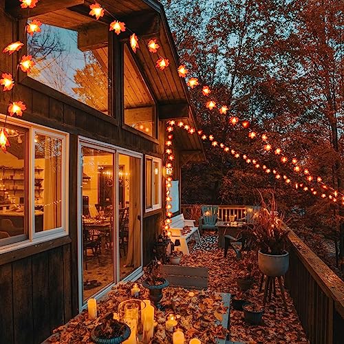 2 Pack Fall Decor Garland for Home, Total 20 Ft 40 LED Maple Leaves Fall Lights Garland with Battery Operated Waterproof Harvest Thanksgiving Halloween Decoration for Indoor Outdoor
