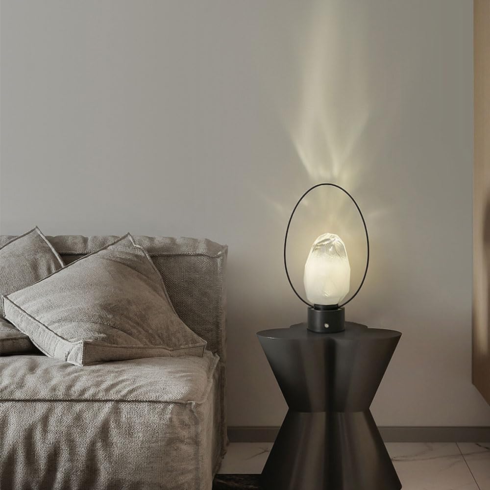 Lampada da tavolo ricaricabile senza fili in vetro diamantato da comodino, in ottone, lampada da scrivania moderna a LED luci da campeggio (scura)