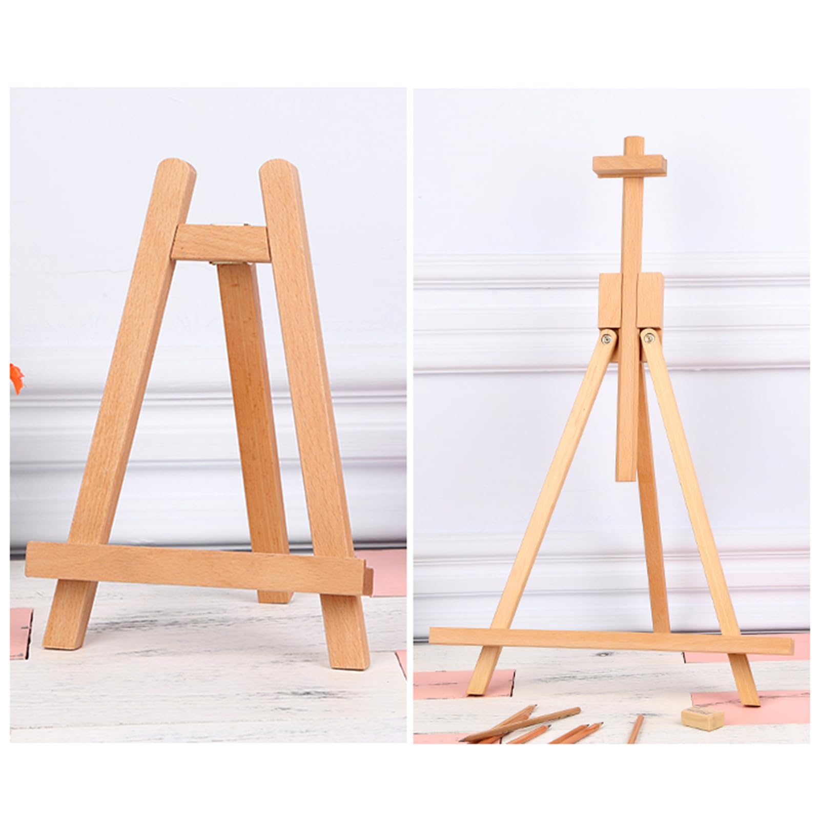Caballete ajustable de madera con marco en A para letreros de boda, fotos y carteles, caballete de mesa pequeño para exhibición de arte portátil (tamaño: 33 x 26 x 35 80 cm, color: madera)