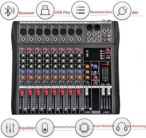 Miniatura 7 de Sistema de consola de sonido profesional, tablero de mezcla de sonido, USB Pro Studio DJ, controlador de sonido de mezcla de voz, consola de mezcla