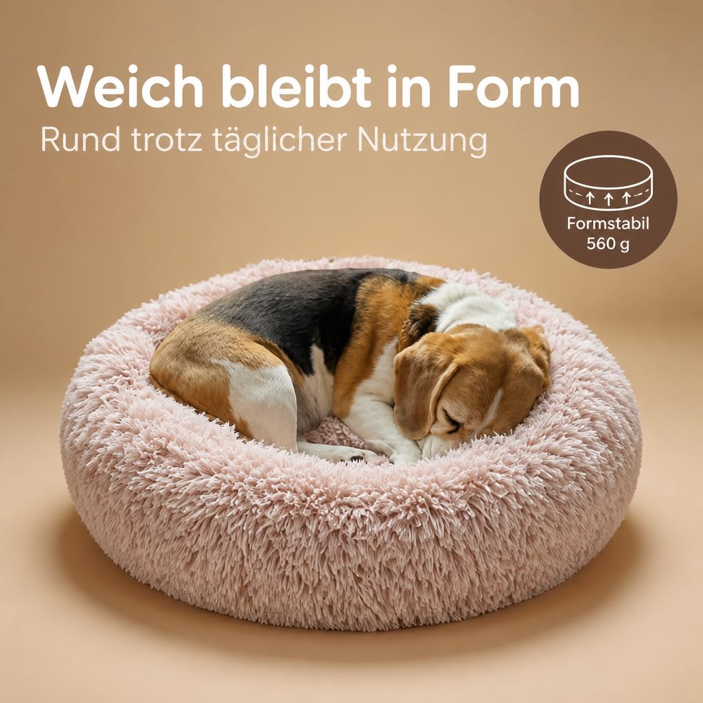 MIJOMA Cesto suave para perros, antideslizante, lavable, de felpa, redondo, diámetro 60 x 16 cm (beige)