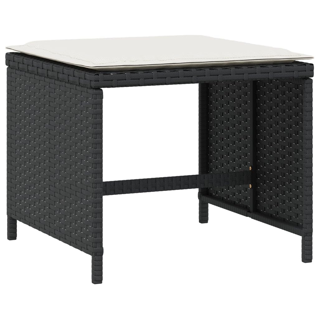 Taboret ogrodowy z poduszką 4 szt. czarny 40 x 40 x 35 cm polirattanowy