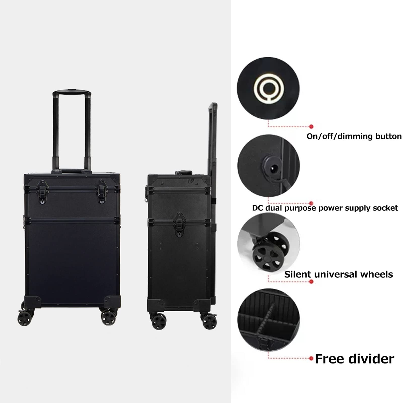 Bagaż Kosmetyczki Kosmetyczne Pociąg Walizki Rolling Makeup Case Profesjonalny Makijaż Pociąg Case Makijaż Artysta Organizator Podróżny, Kosmetyczka ze światłem LED, Kombinacja Make-up C