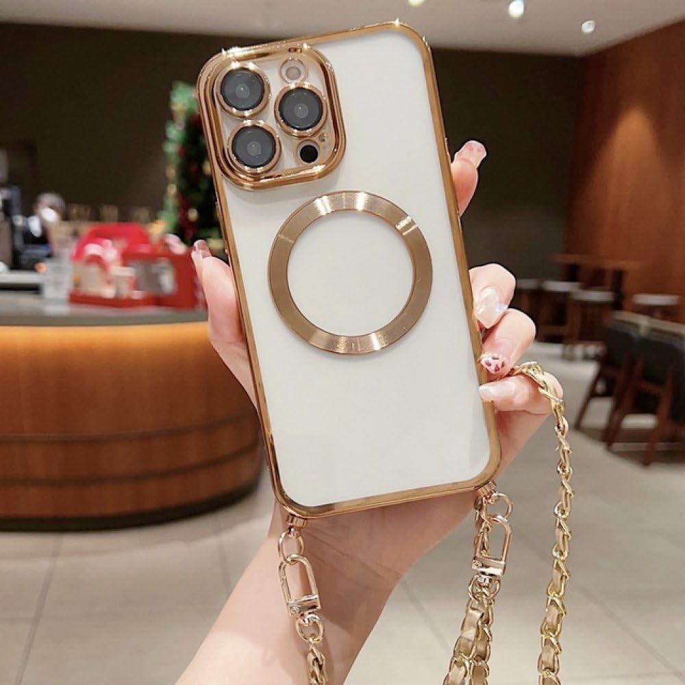 Coque cordon iPhone 11 transparente antichoc avec bandoulière réglable or
