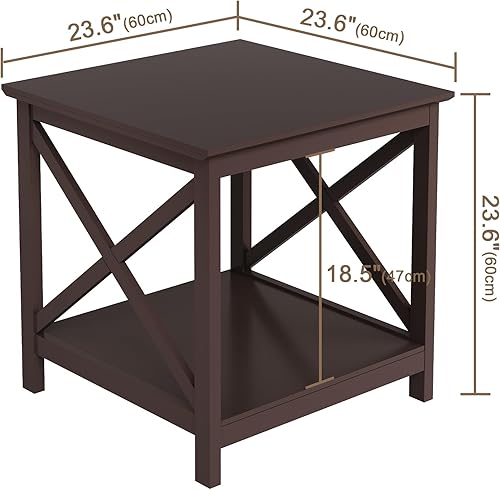 Miniatura 2 de ChooChoo Mesa auxiliar, mesa auxiliar de 24 pulgadas con estante de almacenamiento de 2 niveles, mesa auxiliar para sala de estar, mesita de noche