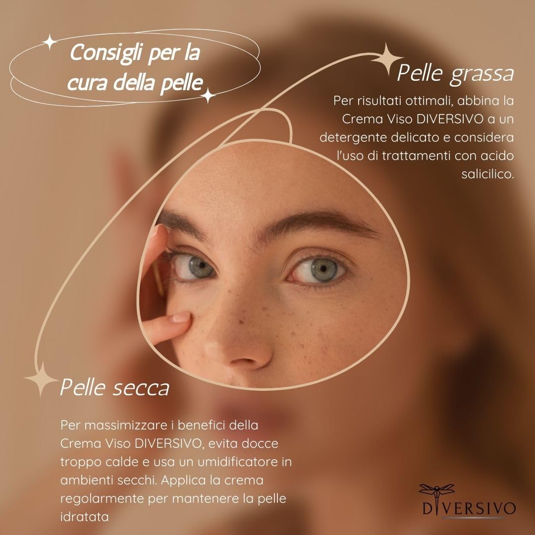 DIVERSIVO - Crema Viso Antirughe - Idratante e Rassodante con Echinacea, Calendula e Acido Ialuronico - Anti-Età Naturale - 50ml