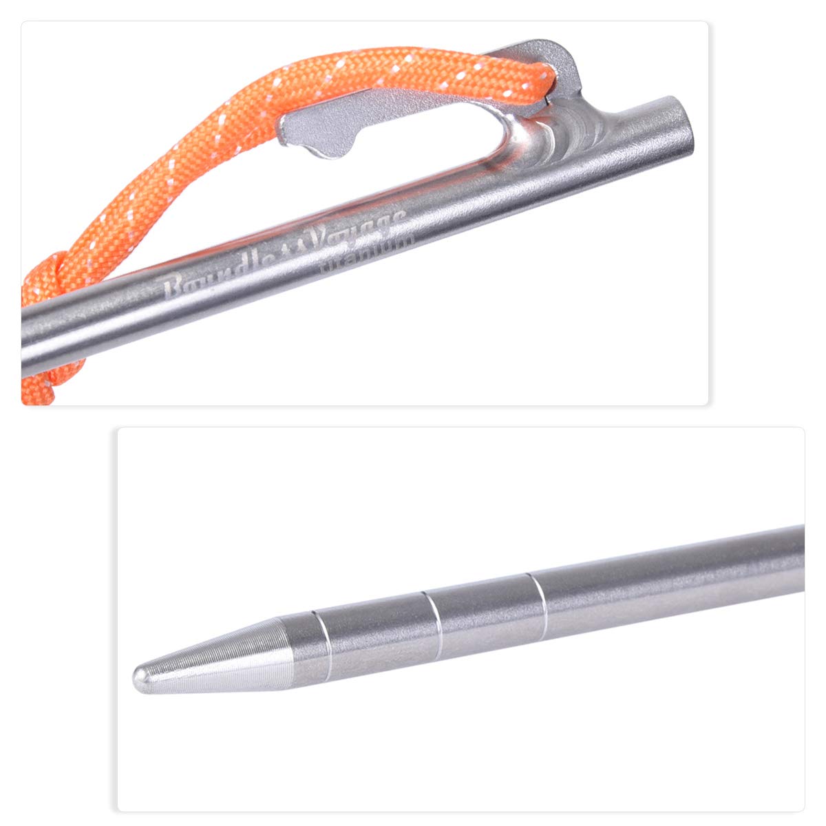 iBasingo 40cm Titanlegierung Zeltnägel 6 Stück Ti4012P | Rund Massiv Ultraleichte Camping Heringe für Fels, Sand, Schlamm & Rasen