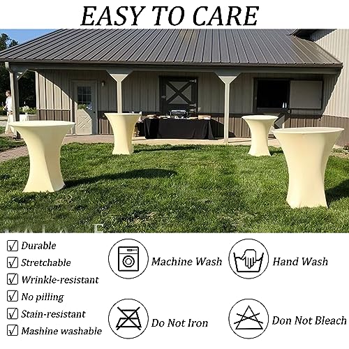 Image of 4 Pack 32x43 Inch Cocktail Table Cover Spandex Stretch Square Corners Tablecloth, Beige Cocktail Round Table Cloth, Fitted High Top Table for Bar, Weddings, Birthday, Banquet, Party (Beige)