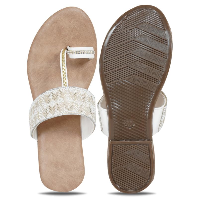 Image of DFR Flip Flops for Women Daily Use Comfortable Ethnic Embroidered Girls Slippers flipflops chappals