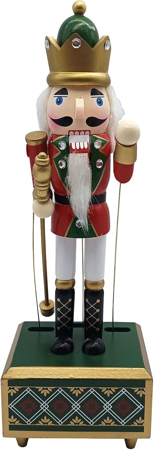 BESTonZON Nutcracker Soldier Music Box Christmas Decorations Wooden Christmas Nutcracker Figurine Wind Up Musical Box for Xmas Party