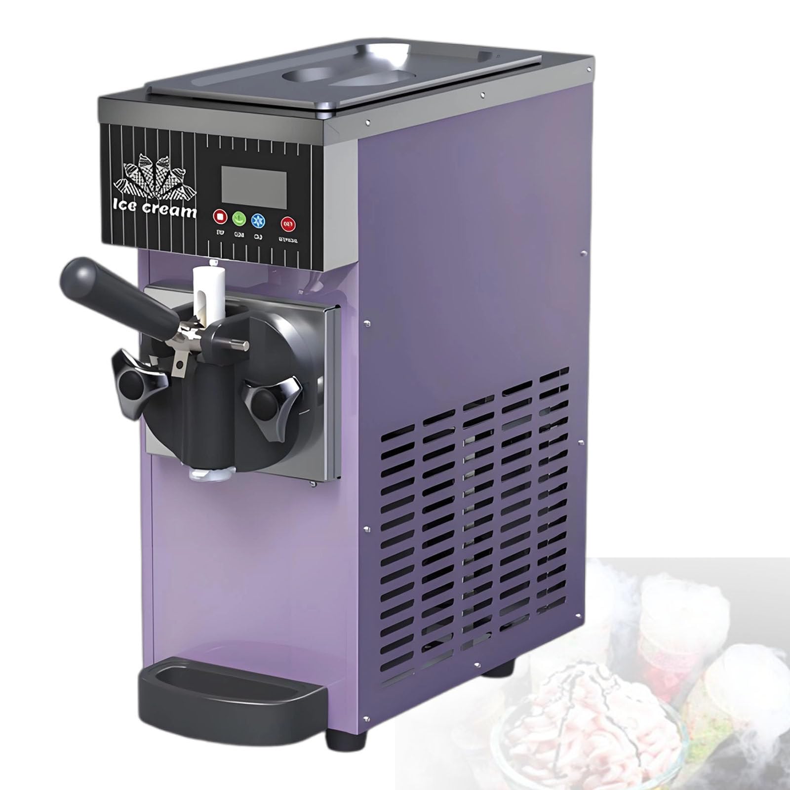 DzkZen Single Flavor Soft Serve Ice Cream Maker, 450W Commercial Soft Serve Ice Cream Machine, 4-5kg/H Output, Countertop Ice Cream Machine with LCD Panel, Auto Clean Purple