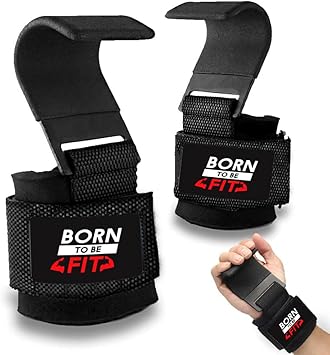 APRPDP Weight Lifting Hooks, Hand Grip Wrist Straps for Deadlift, Powerlifting, Pull up bar, Solid Steel, Thick Padded Neoprene, Set of 2 PC, Free Size (Born to BE FIT) - image, photos