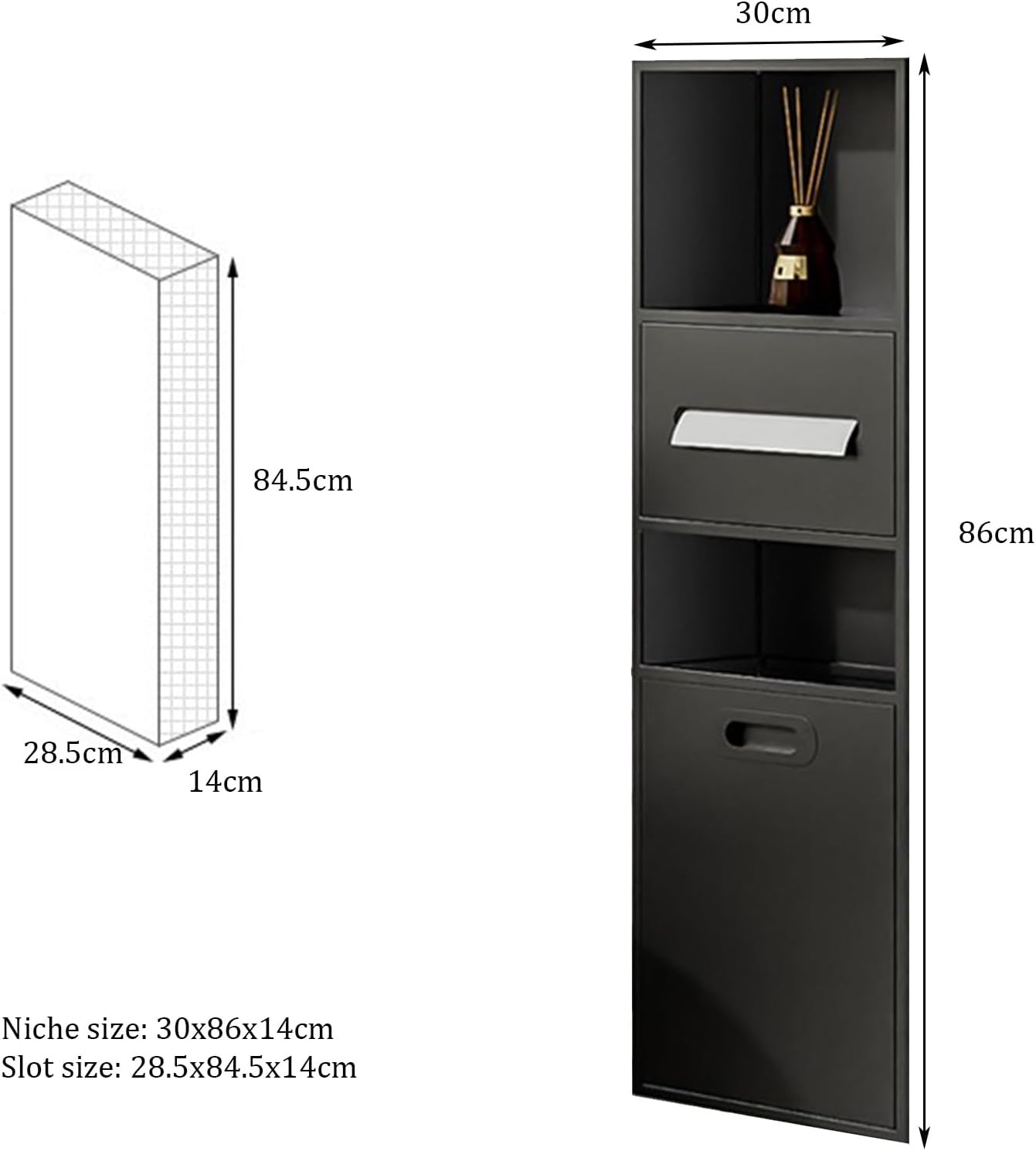 304 Stainless Steel Recessed Shower Niche - Bathroom Storage Shelves for Toiletries, Cosmetic & Toilet Paper Organizer, 30x86x14cm - Durable & Stylish Home Solution