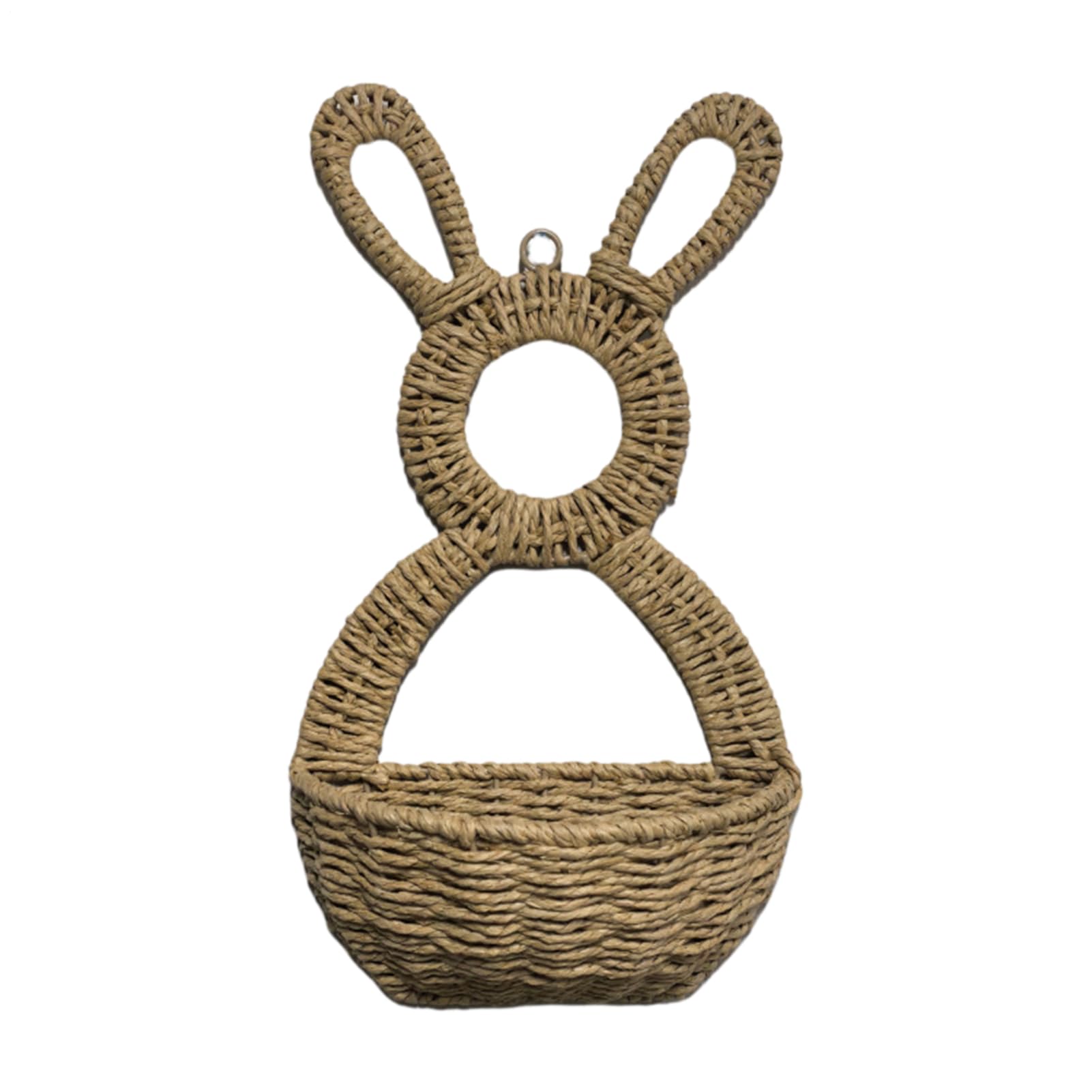 Cesta de Pascua de ratán colgante decoración rústica de conejo para pared interior y exterior
