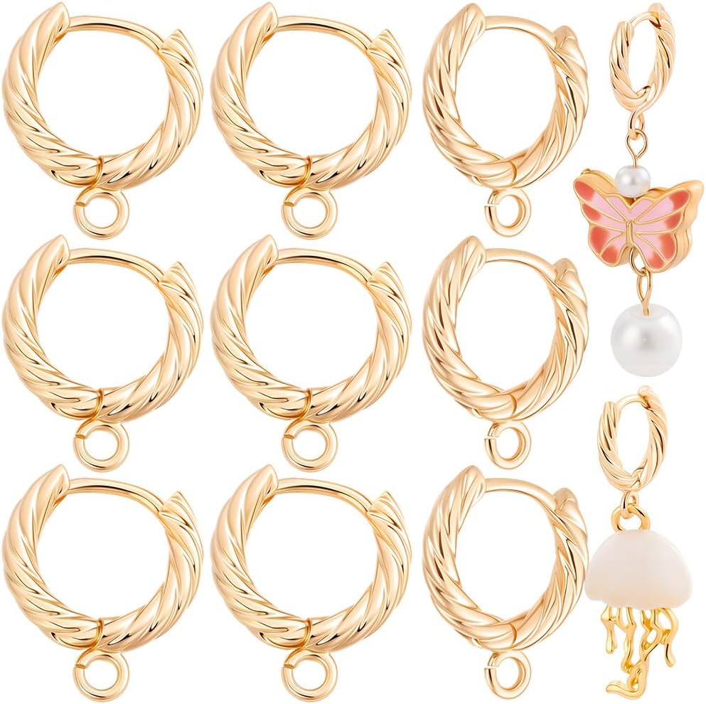 Beebeecraft 1 Box 16Pcs Huggie Hoop Earring Findings 18K Gold Plated Brass Twist Earrings Hoop Hook with Latch Back Closure for Jewelry Making DIY Crafts Women Adults