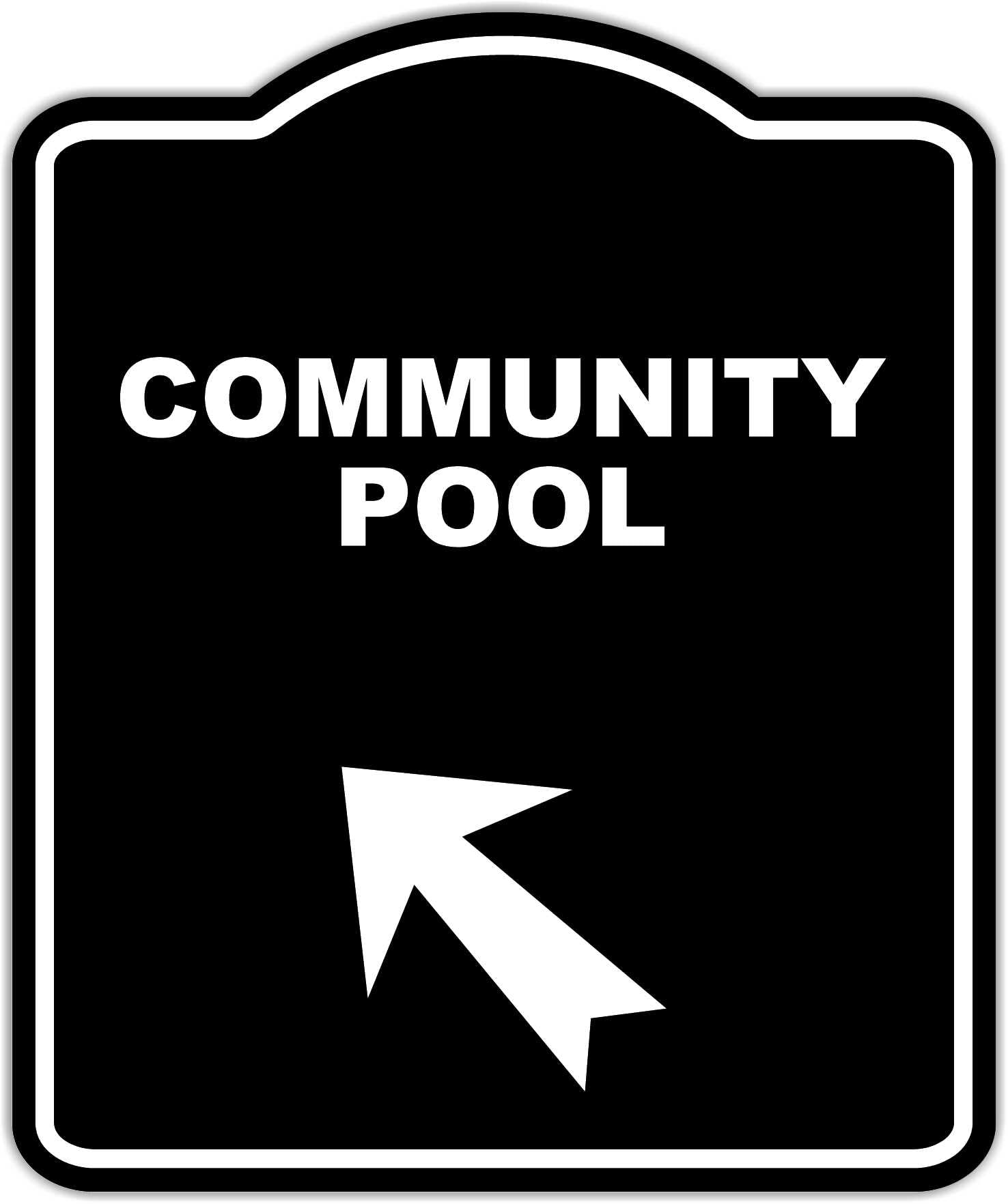 COMMUNITY POOL Black Sign Arrow Up Left Aluminum Composite Sign 20 x 24 inches